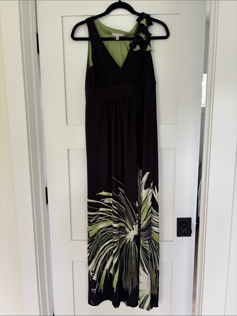 Sandra Darren Black Maxi Dress with Green & White Floral Print